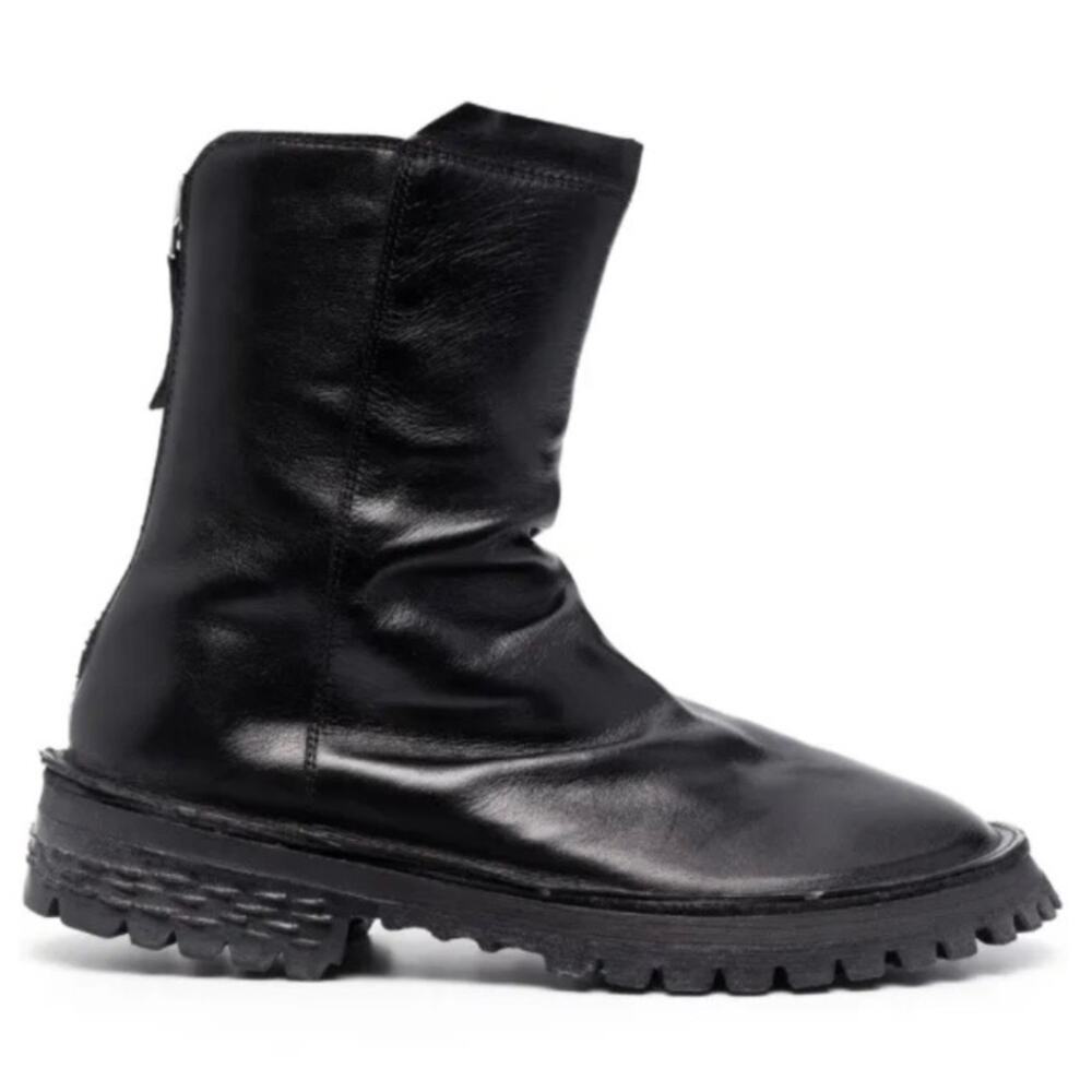 MOMA | Tronchetto Leather Ankle Boots Moto Combat Italian Leather Zipper | 40